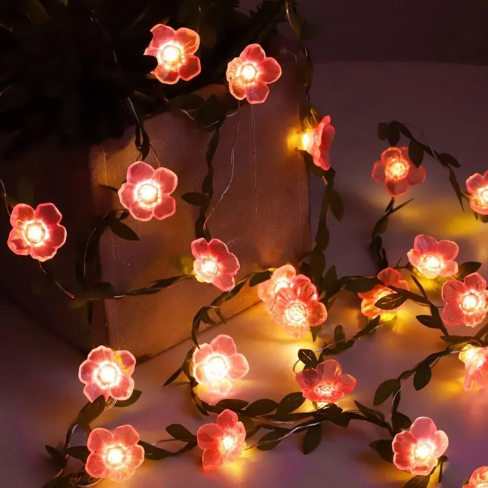 Cherry Blossom String Lights 30 LED Pink Flower Garland Fairy Lights Battery
